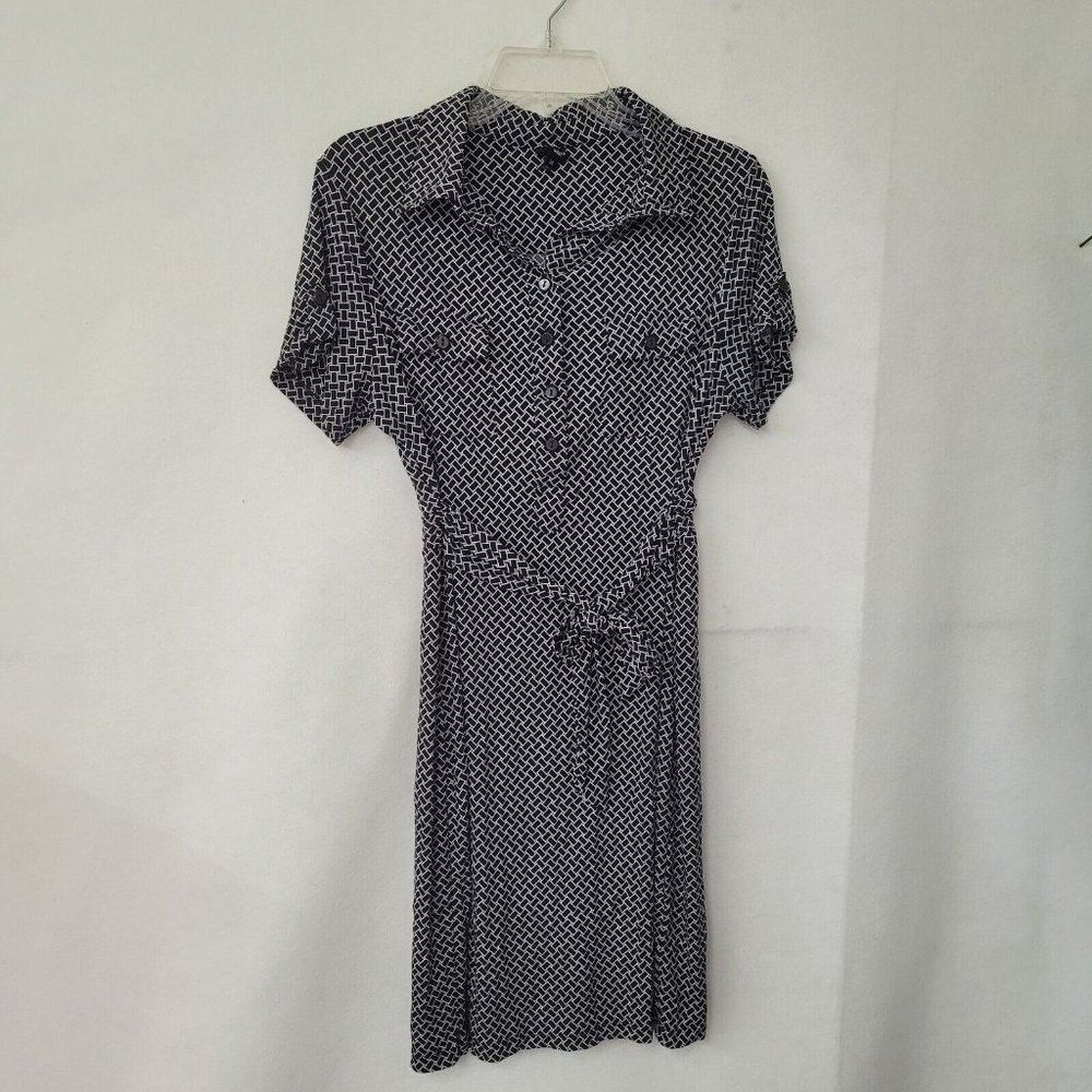 St Tropez West Dress Girls 14 Black/White Collared Button Tie Front Pocket Dress